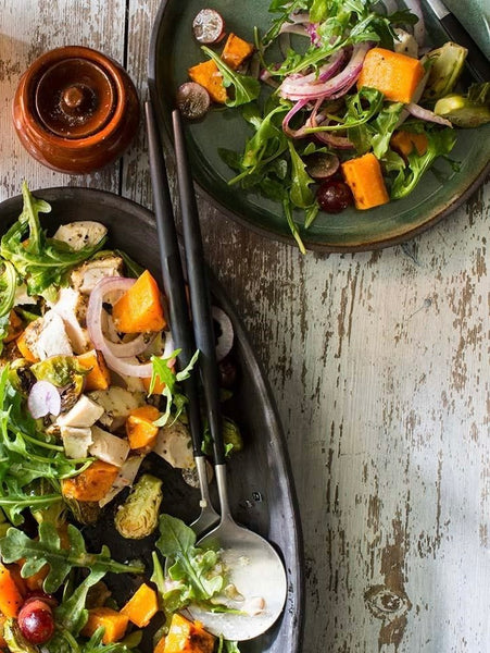 Roasted Veggies and Mixed Green Salad with Chicken