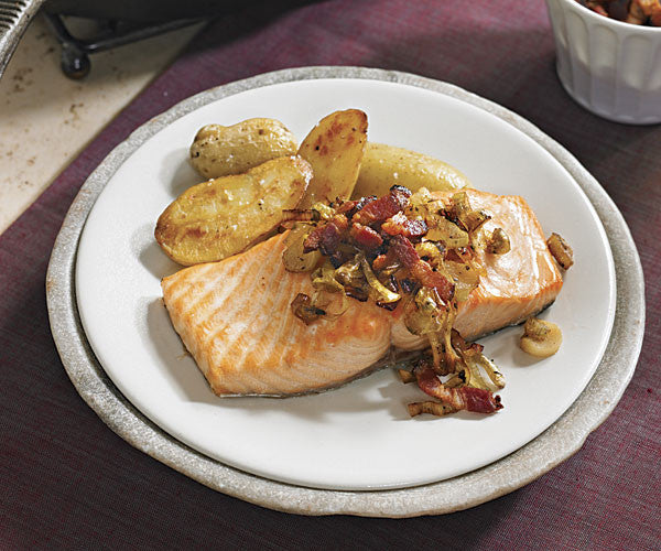 Roasted Salmon with Turkey Bacon and Leeks