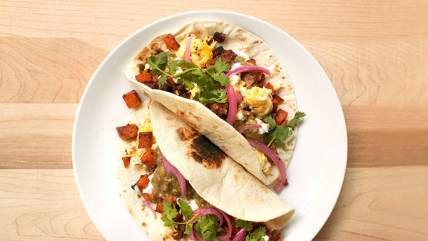 Spicy Chicken Sausage & Sweet Potato Breakfast Tacos