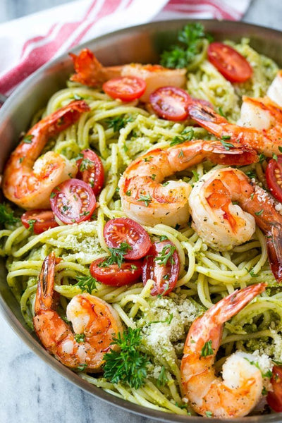Pesto Spaghetti Squash With Shrimp